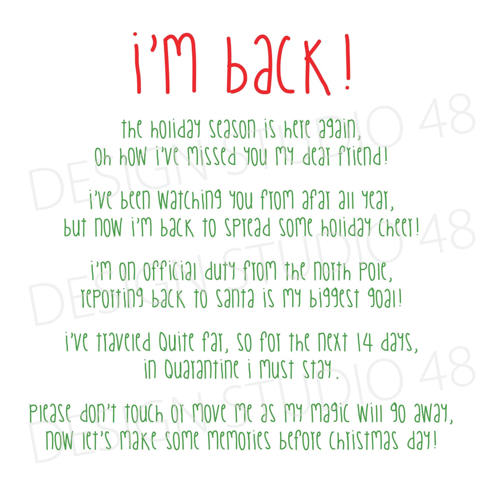 Elf 14 Day Quarantine Countdown Calendar Welcome Letter Etsy