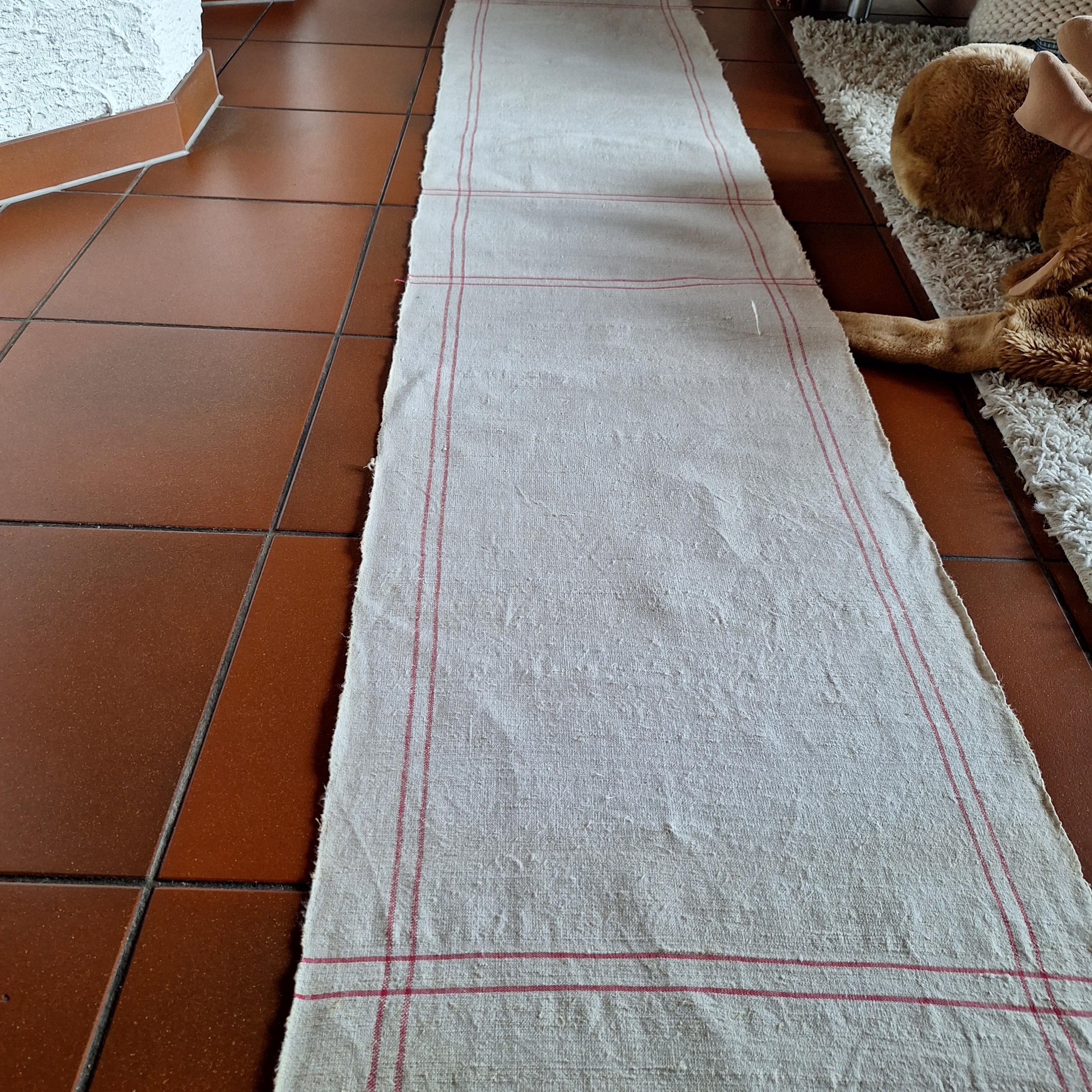 Ancient Handwoven Linen Fabric With Red Border - Etsy Sweden