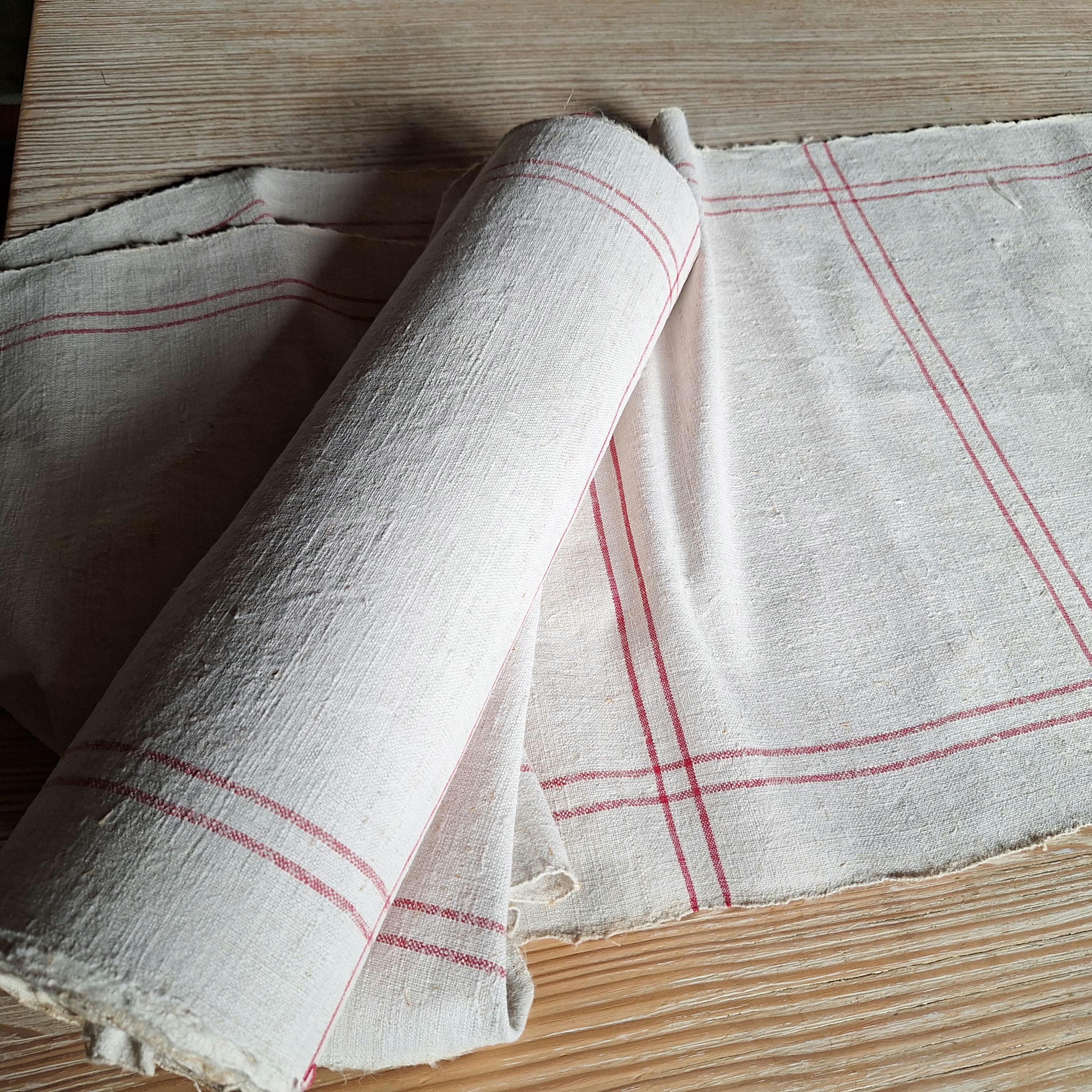 Ancient Handwoven Linen Fabric With Red Border - Etsy Sweden