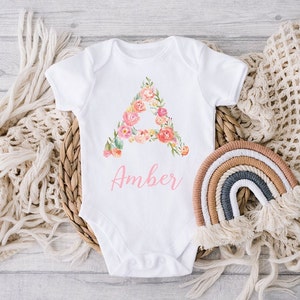 Personalized Baby Girl Onesie® - Custom Girl Onesie® - Flowers Onesie® - Unique Baby Name Onesie® L-0159