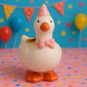 Adorable Goose Porcelain Cake Topper – Hand-Painted Birthday Candle Holder, Collectible Keepsake with Bonus Candle Included