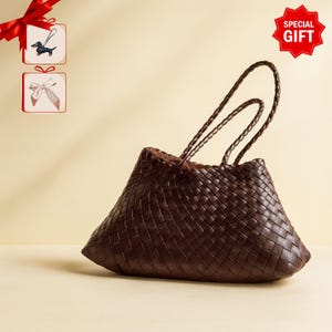 Retro Hand-Woven Cowhide Leather Shoulder Bag – Soft First-Layer Tote, Handmade Purse, Gift for Wife, Mom, Birthday, Mother&#39;s Day