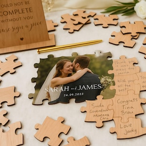 パーソナライズされた結婚式のゲストブックパズル：素朴な木製の記念品