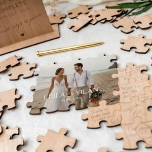 Personalized Wedding Guest Book Puzzle: Rustic Wood Keepsake