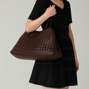 Hand-Woven Leather Shoulder Bag: Vintage Retro Tote, Handmade Purse