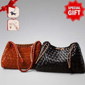 Handwoven Leather Shoulder Bag: Vintage-Style Everyday Tote