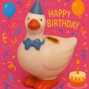 Adorable Goose Porcelain Cake Topper – Hand-Painted Birthday Candle Holder, Collectible Keepsake with Bonus Candle Included