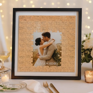 パーソナライズされた木製パズルゲストブックの代替品：素朴な結婚式の記念品