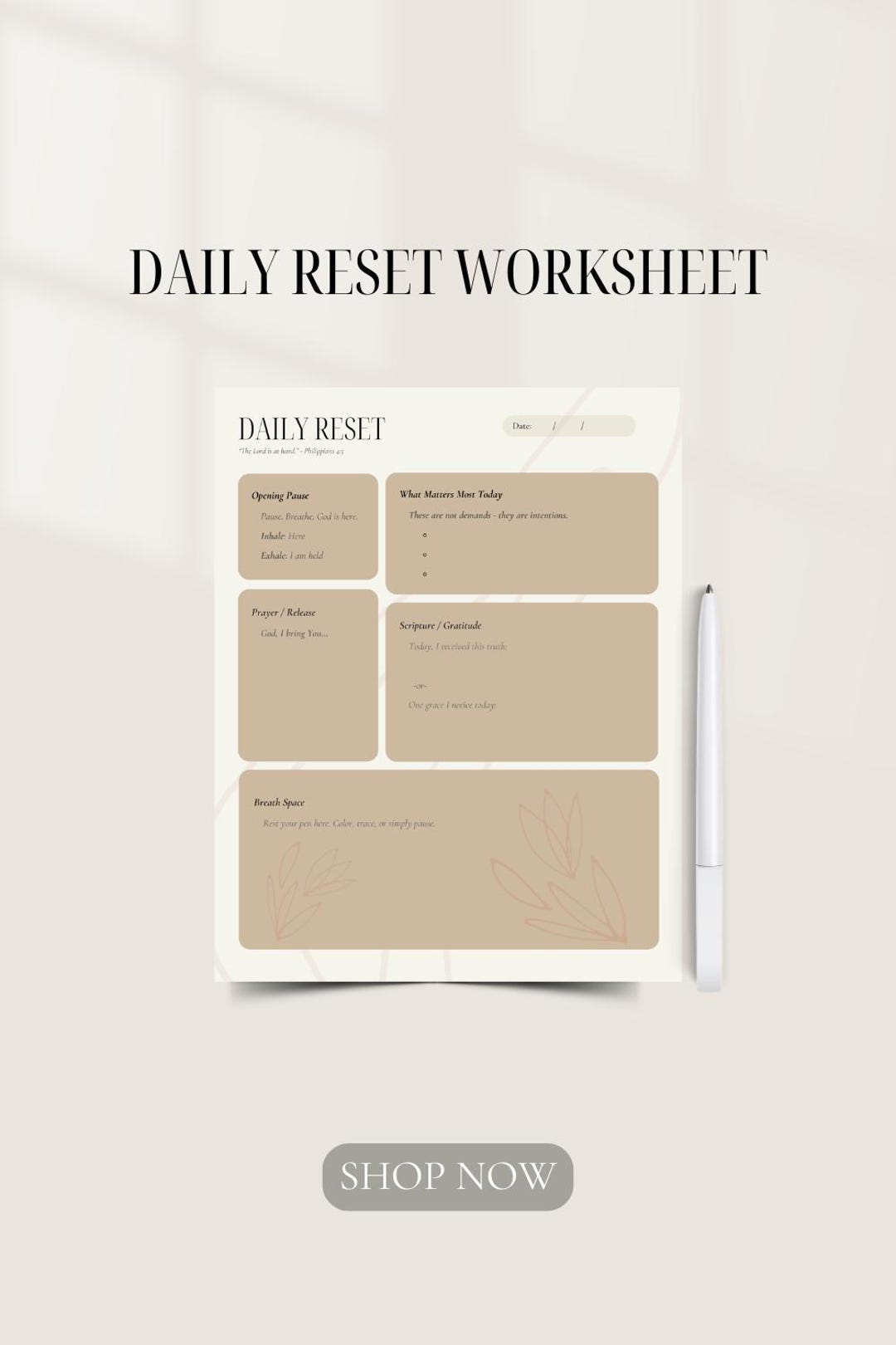 Christian Daily Reset Worksheet | Gentle Morning Routine for ...