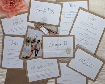 Hochzeitseinladungsset personalisiert, Einladung Save the Date Antwortkarte Dankeskarte Menü Getränke Gastgeschenk, einzelnd oder als Set