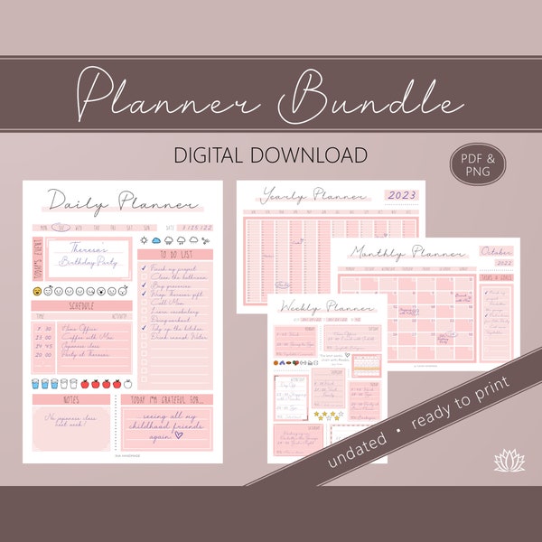 Pacchetto Planner stampabile, Planner giornaliero Planner settimanale Planner mensile e Planner annuale Set, Senza data, Download digitale, PDF e PNG