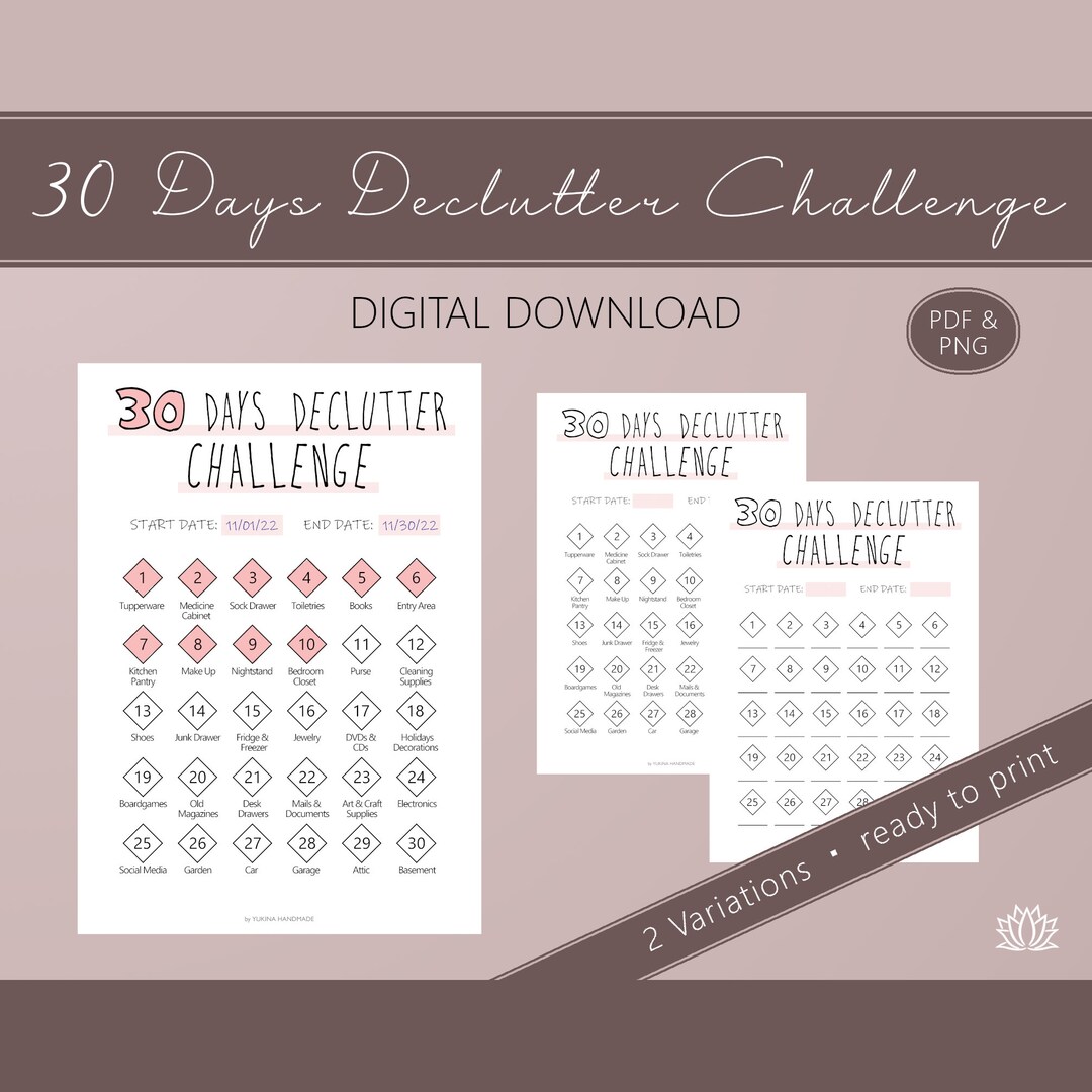 30 Days Declutter Challenge Printable, Motivation Help 30 Days Muck Out ...