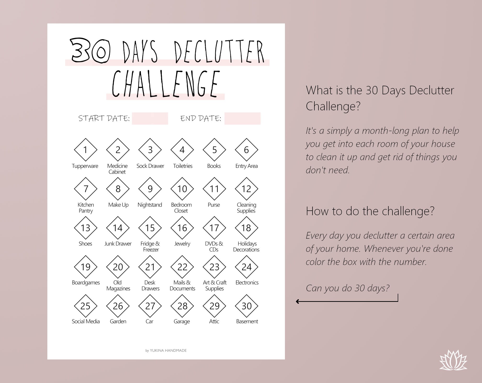 30 Days Declutter Challenge Printable Motivation Help 30 Days Etsy