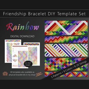 Friendship Bracelet DIY Template Set &quot;Rainbow&quot;, Tutorial for 5 Patterns, 23 PDF pages - Digital Download