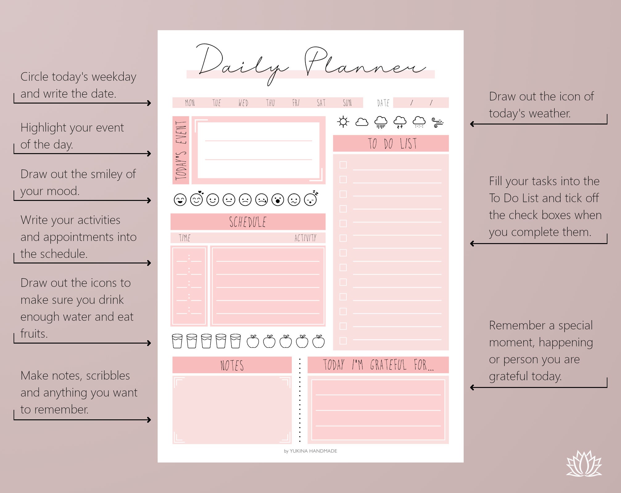 Daily Planner Printable, To-do-list Schedule Tasks Habit Tracker Notes ...