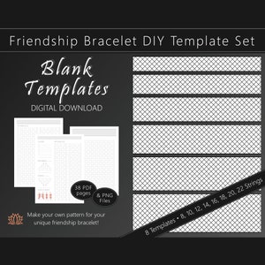 Friendship Bracelet DIY Template Set, blank, for own patterns, Tutorial, 8 Templates, 38 PDF pages and PNG - Digital Download
