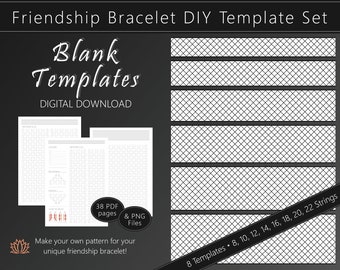 Plantilla para hacer pulseras de la amistad, en blanco para tus propios diseños, instrucciones DIY, 8 plantillas, 38 páginas PDF y PNG - Descarga digital