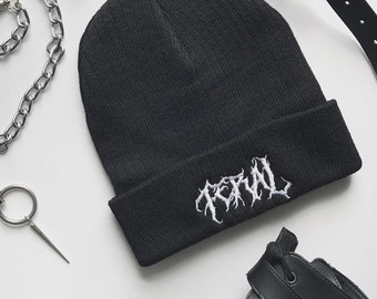 Feral Beanie | embroidered beanie, goth beanie, alternative clothing, edgy clothing, aesthetic clothes, dark aesthetic, goth clothing