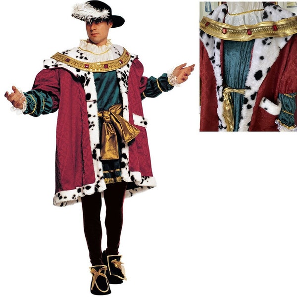 Costume de luxe Henry VIII, Costume historique du roi, Costume de théâtre médiéval Tudor, Costume pour hommes de la Renaissance, tenue du roi d’Halloween
