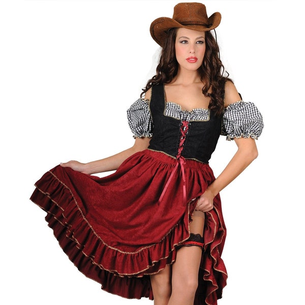 Saloon Girl, Wild West and Western Carnival Costume, Cow Girl for Fancy Events, Halloween and Cosplay. Handmade in EU.