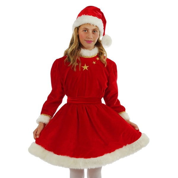 Girl Santa Claus Red Velvet Dress for Christmas, Miss Santa Deluxe Christmas Costume for Kids, Baby Santa Costume, Santa Outfit for Children