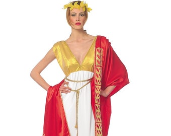 Vestido largo blanco de la diosa romana, traje de mujer romana antigua, traje de Halloween de mujeres toga, disfraz de emperatriz romana, conjunto de Halloween de pareja