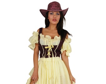 Western Girl Damenkostüm, Saloon und Cow Girl Wild West Yello Kleider, Kostüm für Halloween & Cosplay. Handgefertigt in der EU.