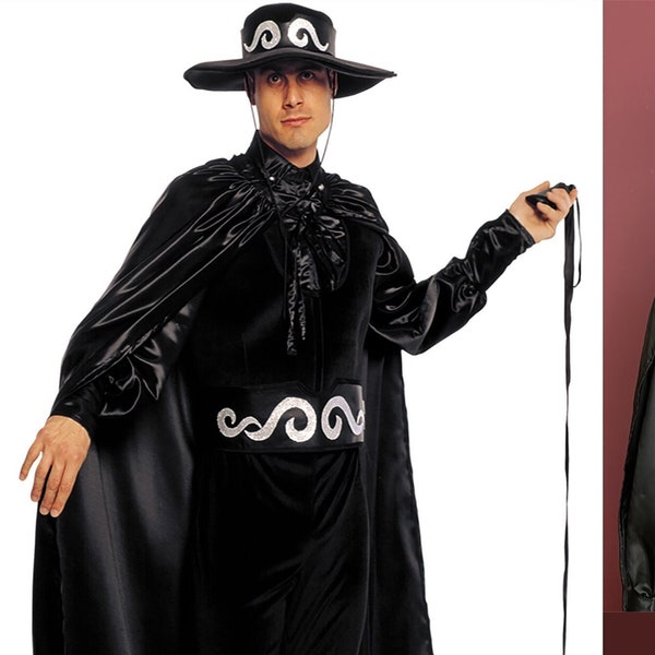 Zorro Black Deluxe Velvet Adult Costume, Moovie Character, Men's Fancy Dress, Handmade Theatrical Quality Costume.,