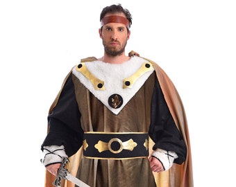 Costume warrior man premium, costume médiéval, historique et renaissance pour hommes, vikings gladiateur déguisement pour le carnaval et Halloween!