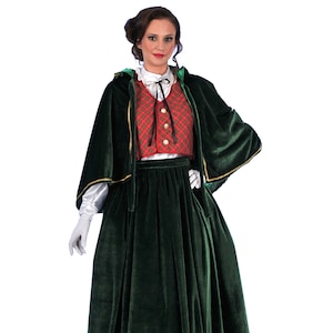 Mrs Claus Costume for Women, Green Caroler Christmas Outfit, Plus Size Santa Dress, Victorian Holiday Cape Costume, Adult Xmas Gown