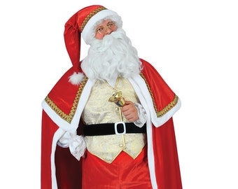 Deluxe Santa Claus Velvet Red and Gold Costume Adult Size, Christmas Santa Claus Outfit, Santa Suit, Christmas Fancy Dress for Men.