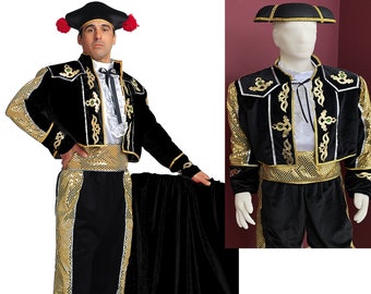 Black Velvet Matador Costume, BullFighter Men's Halloween Outfit, Spain Cosplay, Spanish Toreador Costume, Handmade Theatrical Costume