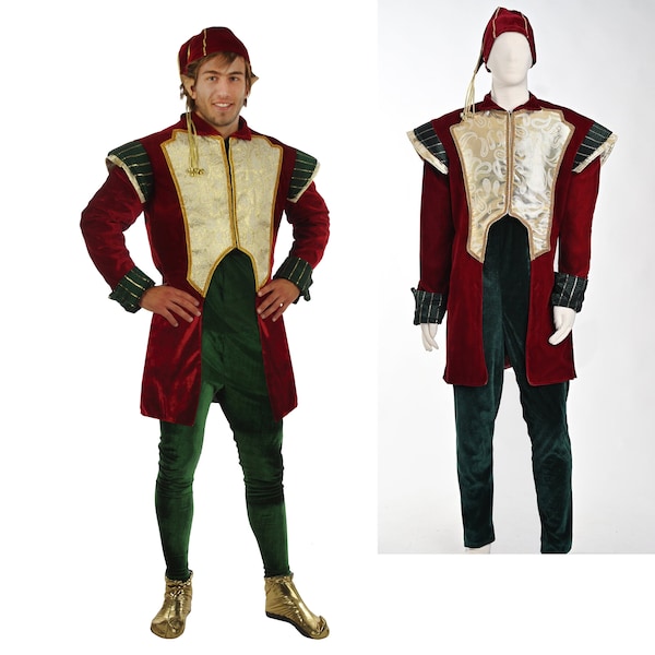 Costume d’elfe de Noël fait à la main en taille adulte, cosplay d’elfe adapté aux hommes et aux femmes, tenue d’elfe de velours de luxe, aide du Père Noël de Noël