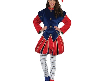 Super Deluxe Red-Blue Velvet Elf Costume for Women and Men. Handmade in EU.