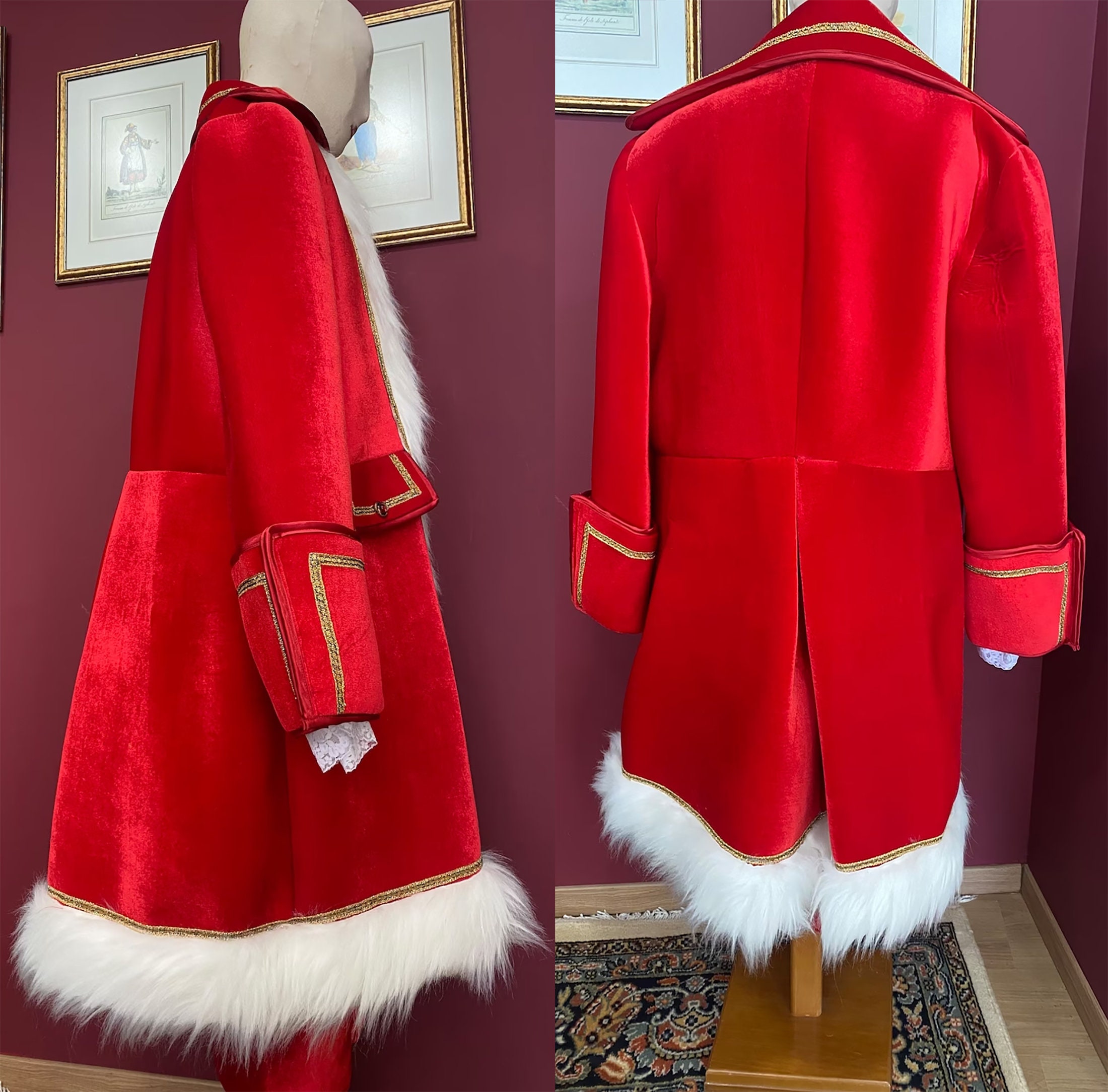 Vestido Lolita Para Mujer, Disfraz De Papá Noel, Para Navidad, De Terciopelo, Con Plumas, Chal, Traje Rojo, Para Fiesta De Carnaval Y Navidad | En Línea