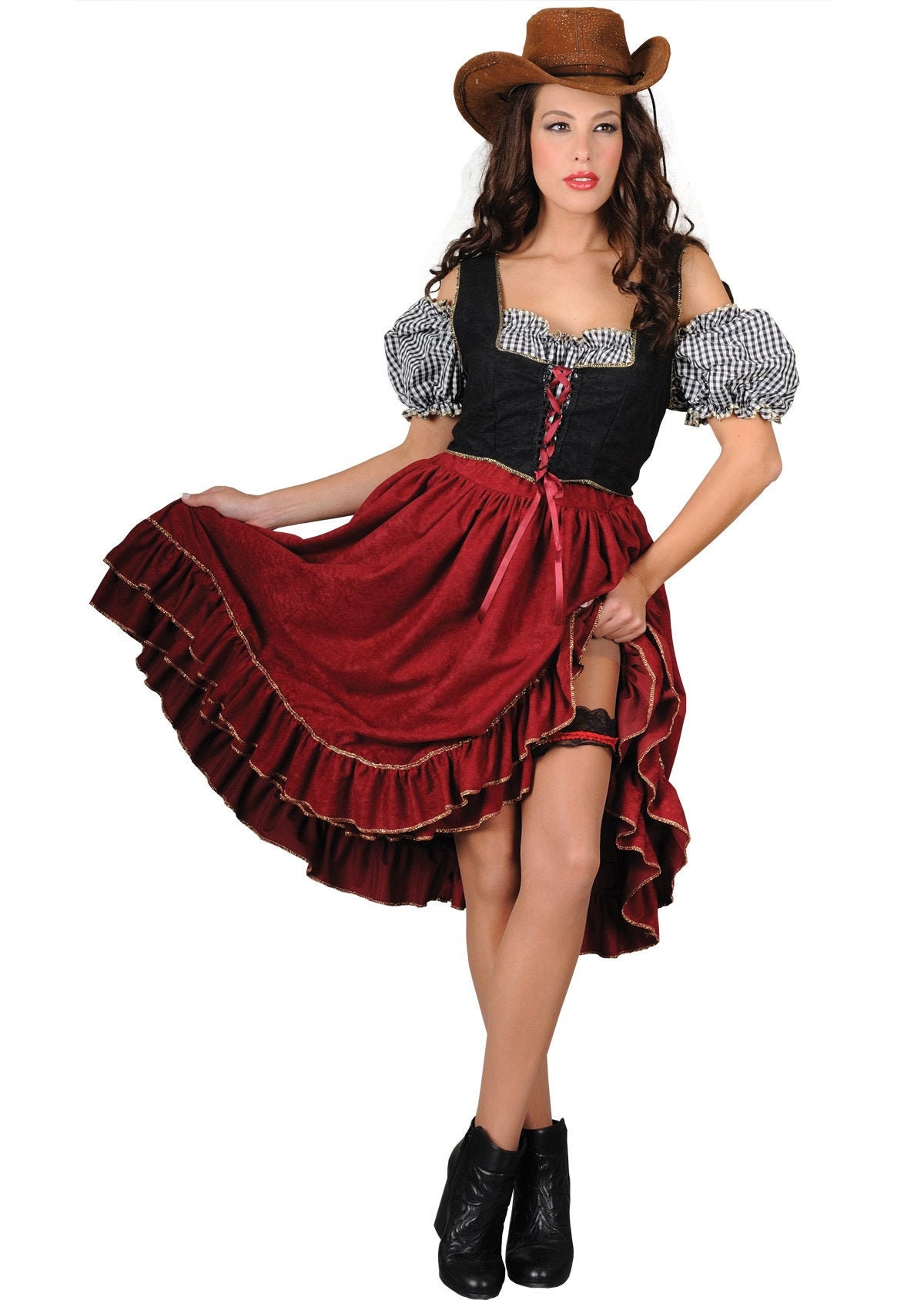 Costume Western Saloon Girl da donna, taglia M, multicolore con corsetto,  carnevale