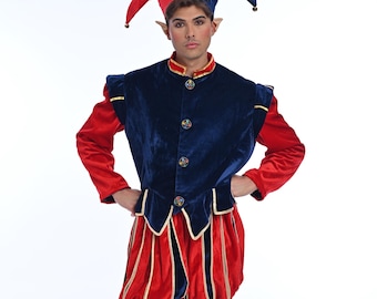 Jester Handmade Costume, Fantasy Clown Outfit for Halloween, Adult Medieval Jester Costume, Clown Costume, Carnival, Cosplay, and Circus