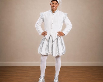 Men’s White Christmas Costume: Handmade Velvet Renaissance Elf Outfit for Adults