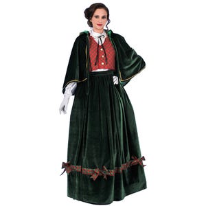 Mrs Claus Costume for Women, Green Caroler Christmas Outfit, Plus Size Santa Dress, Victorian Holiday Cape Costume, Adult Xmas Gown