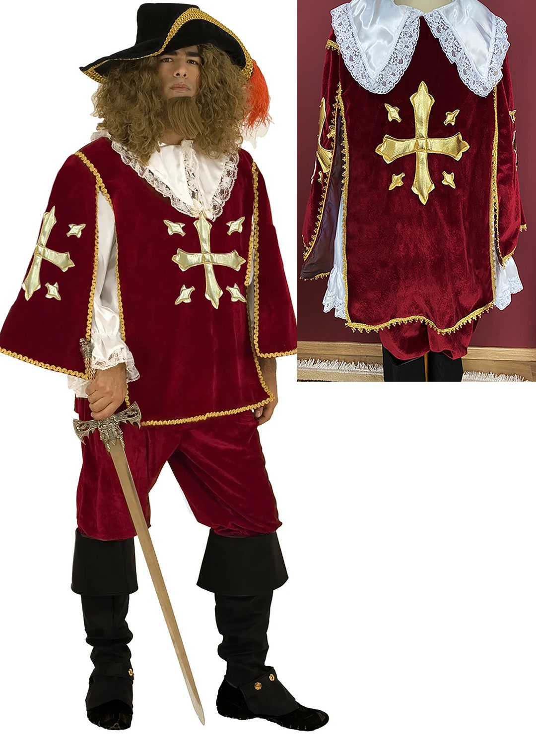 Musketeer Costume Velvet and Lined, Handmade Theatrical Costume, Carnival and Halloween Made in