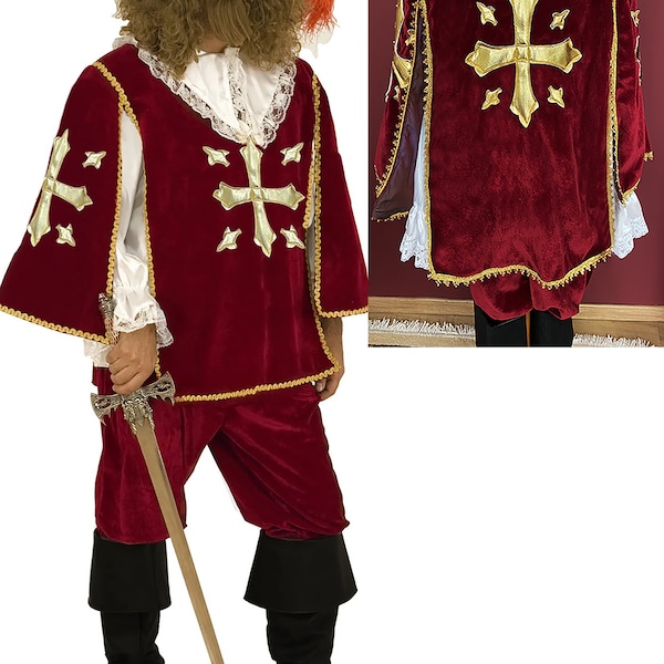 Costume de mousquetaire velours et doublé, costume théâtral fait à la main, carnaval et Halloween fabriqué en Grèce