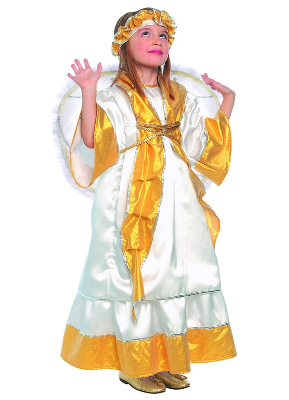 Buy Angel Christmas Dress for Girls White and Gold Satine, White - Main Image