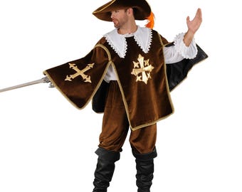 Velvet Brown Musketeer Renaissance Costume, Handmade Theatrical Costume, Carnival and Halloween Made in Greece