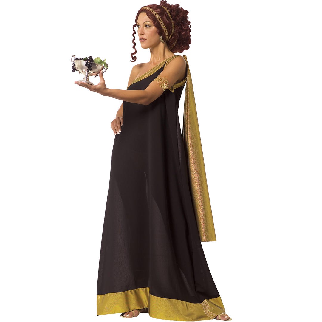 Fantasia de Deusa Grega: Toga de Chiton de Algodão Preto