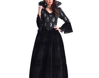 Handmade Velvet Countess Costume, Gothic Black Queen Dress