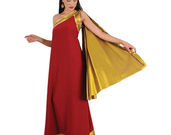 Greek Goddess Costume, Burgundy Dress with Gold Trim, Cosplay Toga