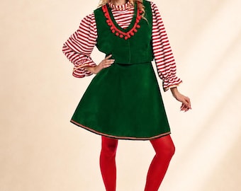 Women's Christmas Elf Dress: Handmade Green Velvet Costume With Vest &  Skirt for Ladies - Etsy