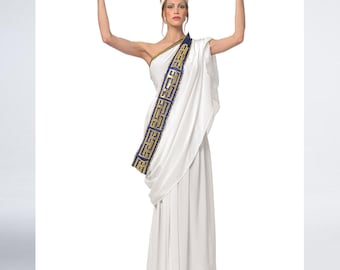 Goddess White Long Dress, Ancient Greek Women's Costume, Princess Aphrodite Premium Fancy Dress for Toga Party, Cosplay and Halloween.