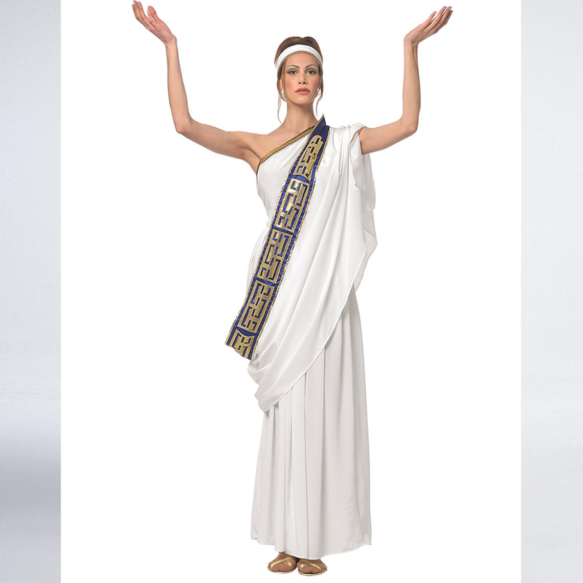 Costume da dea greca blu e bianco per donna