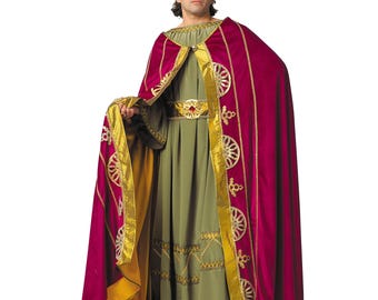 Julius Caesar Velvet Costume: Roman Toga Outfit with Gold Leaf Headband